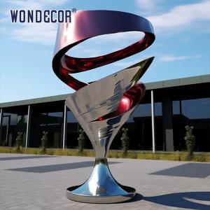 Quality Large Outdoor Square Modern Abstract Geometric Wine Glass Stainless Steel Sculpture wholesale