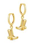Cowboy Boot Micro Delicate Brass Drop Earrings White CZ Stone Brass Dangle