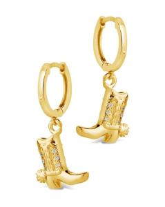 Quality Cowboy Boot Micro Delicate Brass Drop Earrings White CZ Stone Brass Dangle Earrings wholesale