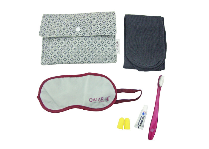 Five Contents Travel Airline Amenity Kits with Lovely Felt Pouch / Socks / Toothbrush