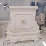 Beige Marble Wall Water Fountain Outdoor Large Stone Fountains Hand Carved Villa