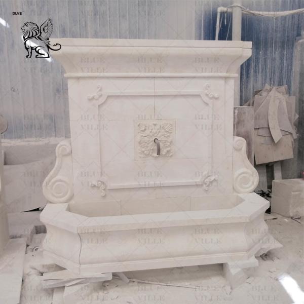 Beige Marble Wall Water Fountain Outdoor Large Stone Fountains Hand Carved Villa