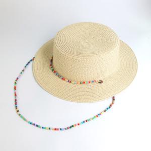 Quality New Fashion Rice Bead Necklace Flat Top Foldable Straw Hat For Women wholesale