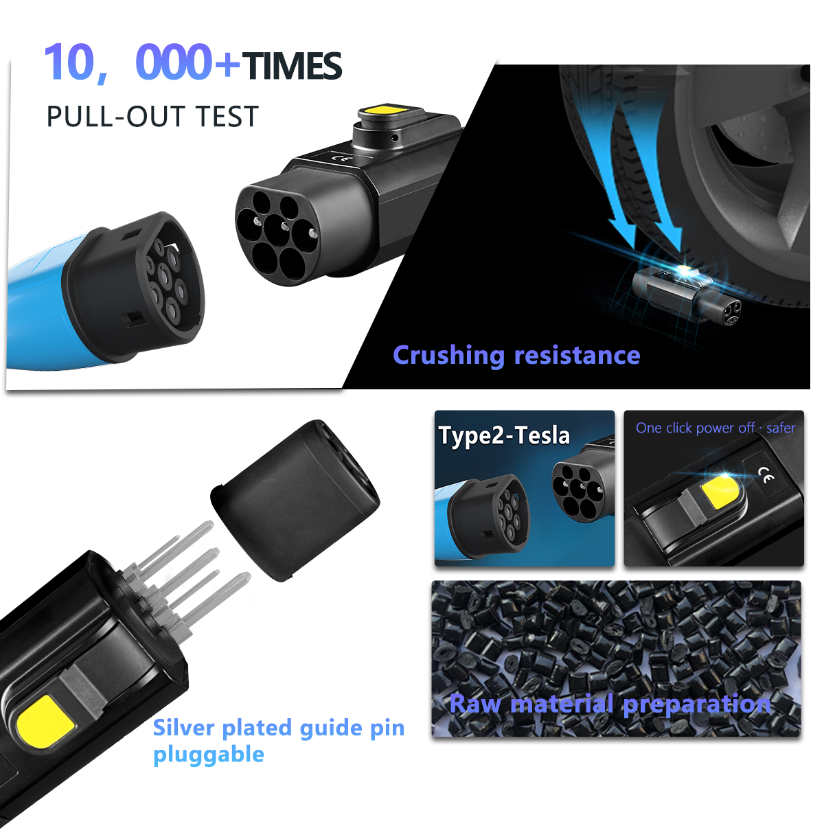 32A 220v Waterproof Portable Charging Adapters for Electric Vehicles Condition 7kw PC Copper NACS Type2 to Tesla 32A Chargers