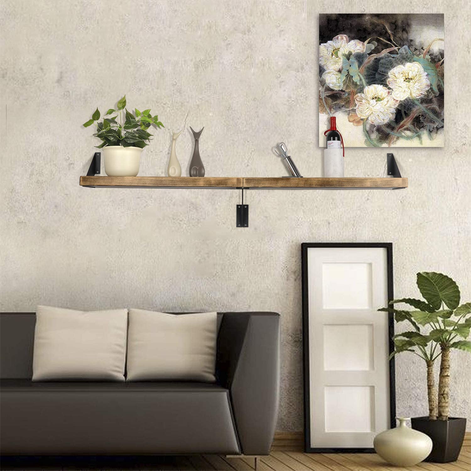 Black Plating Heavy Duty L-Shaped Wall Floating Shelf Bracket with 4mm/6mm Thickness