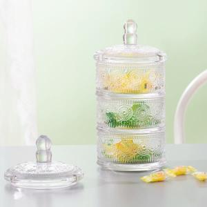 Quality Stackable Clear Glass Storage Jar 10 Inch 3 Tier Glass Candy Dish Machine Pressed wholesale