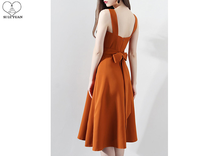 Sleeveless Short Length Prom Dresses Orange Backless Graduation Wear Bowknot