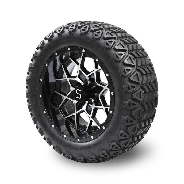 14 Inch Golf Cart Machined/Glossy Black Rims And 22*10-14 DOT Off-road Tires ET