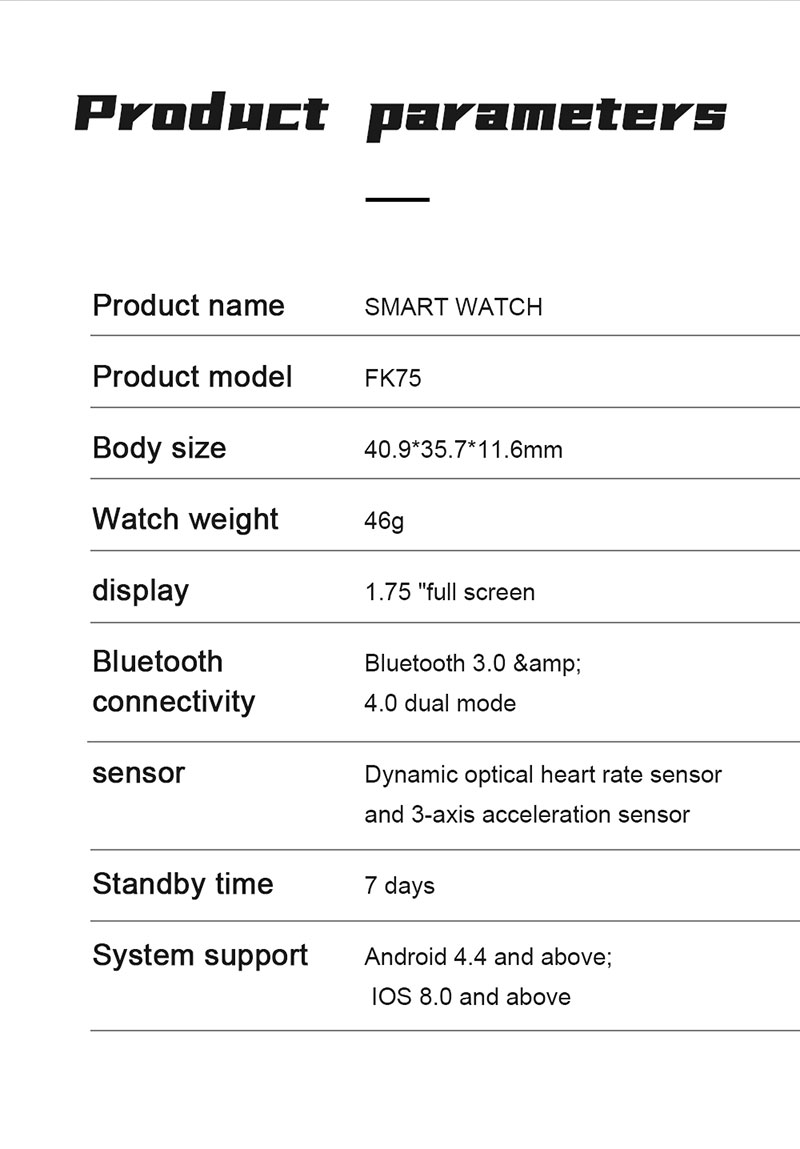 HL75 smart watch IPS Display 320x240 Health Tracking Bracelet Blood Pressure Fitness