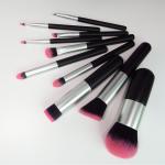 10pcs Mini Makeup Brush Set Travel Black Wooden Handle For Flawless Look