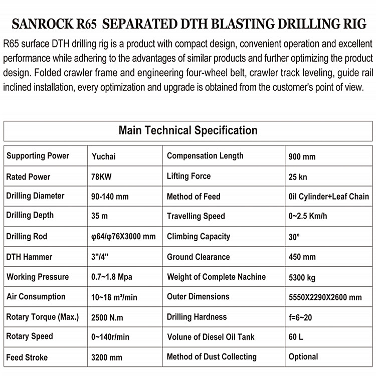 Crawler Hydraulic DTH Drilling Rig Borehole 35m Deep For Ore