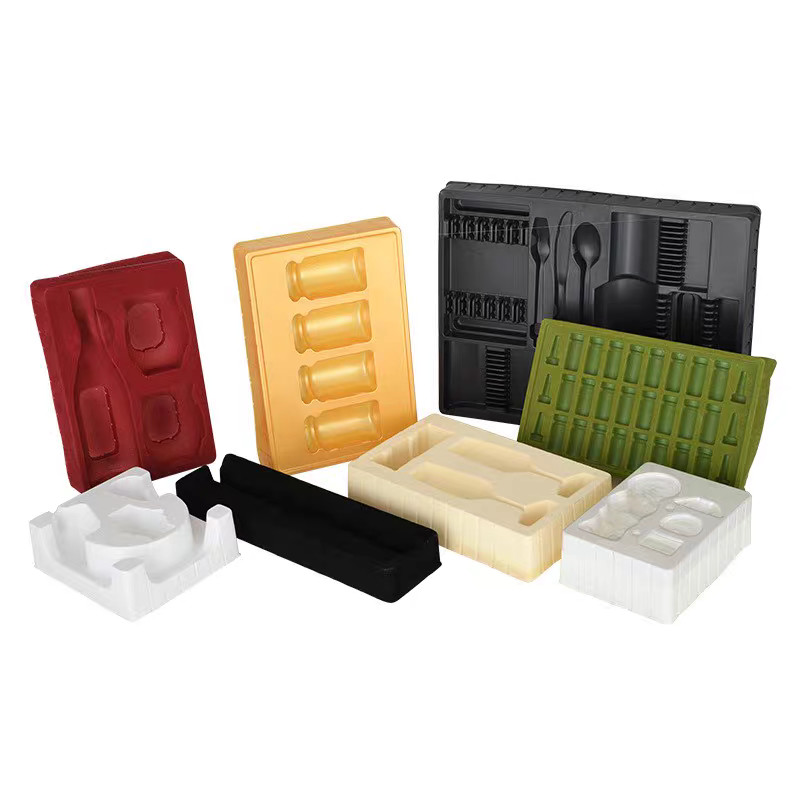 Customized disposable PP pet PVC PS flocking plastic black/white plastic vacuum tray for cosmetics