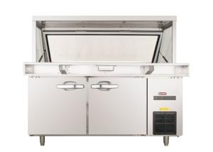 Quality Blue Ray 2 Door Refrigerated Sandwich Prep Table With Glass Lid Fan Cooling / Commercial Salad Bar Refrigerator Freezer wholesale