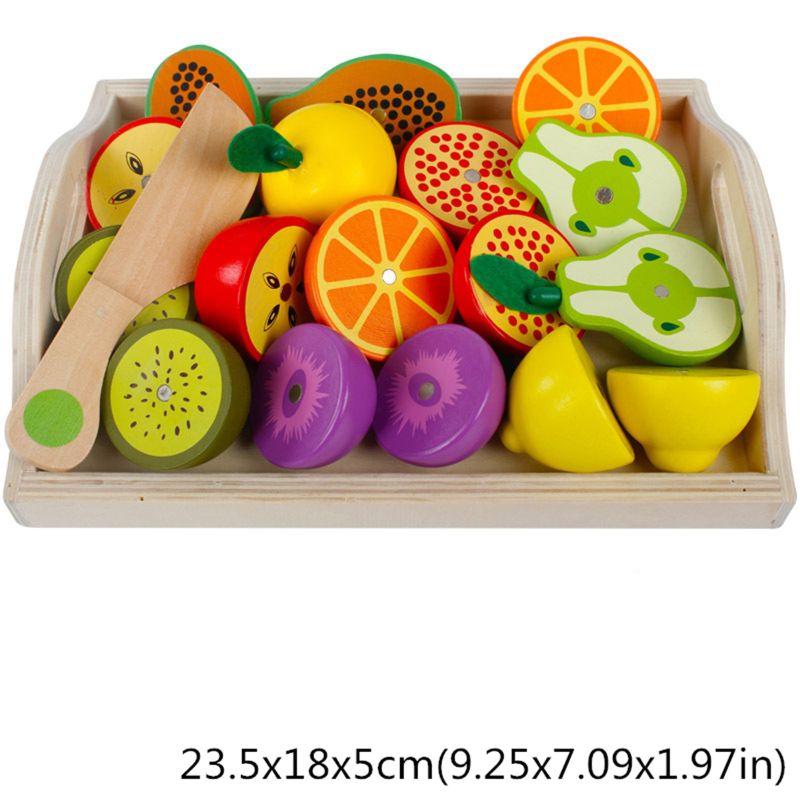 Water Paint 1.94in Wooden Fruit Cutting Set Kitchen Role Play