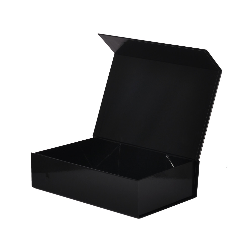 Glossy Lamination Black Paper Boxes Packaging Gift Foldable With Magnetic Lid