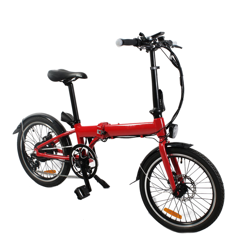 48V 12.8Ah Red Lithium Battery Portable Folding Electric Bike with 20 Inch Snow Fat Tires
