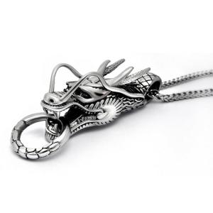 Quality Fashion 925 Silver Plated Men's Stainless Steel Rope Chain Dragon Pendant Necklace(SP164) wholesale