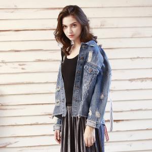 Quality Washed Light Blue Loose Denim Blazer For Women wholesale