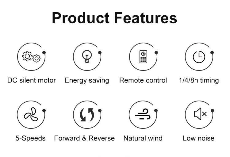 52" Plastic 5-Speed Remote Control BLDC Ceiling Fan for Home Decoration without Light