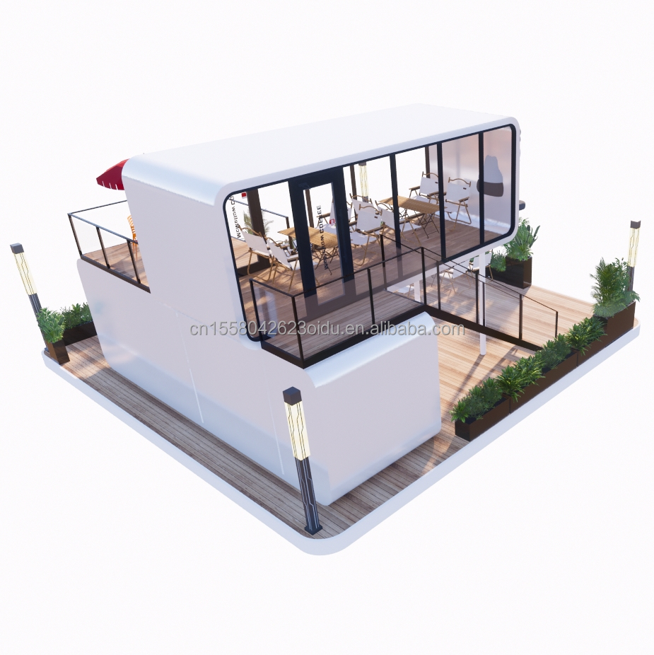 Steel Structure Frame Welded 20ft Luxury Portable Prefabricated Homes With Customized Color for Food Street Coffee Store