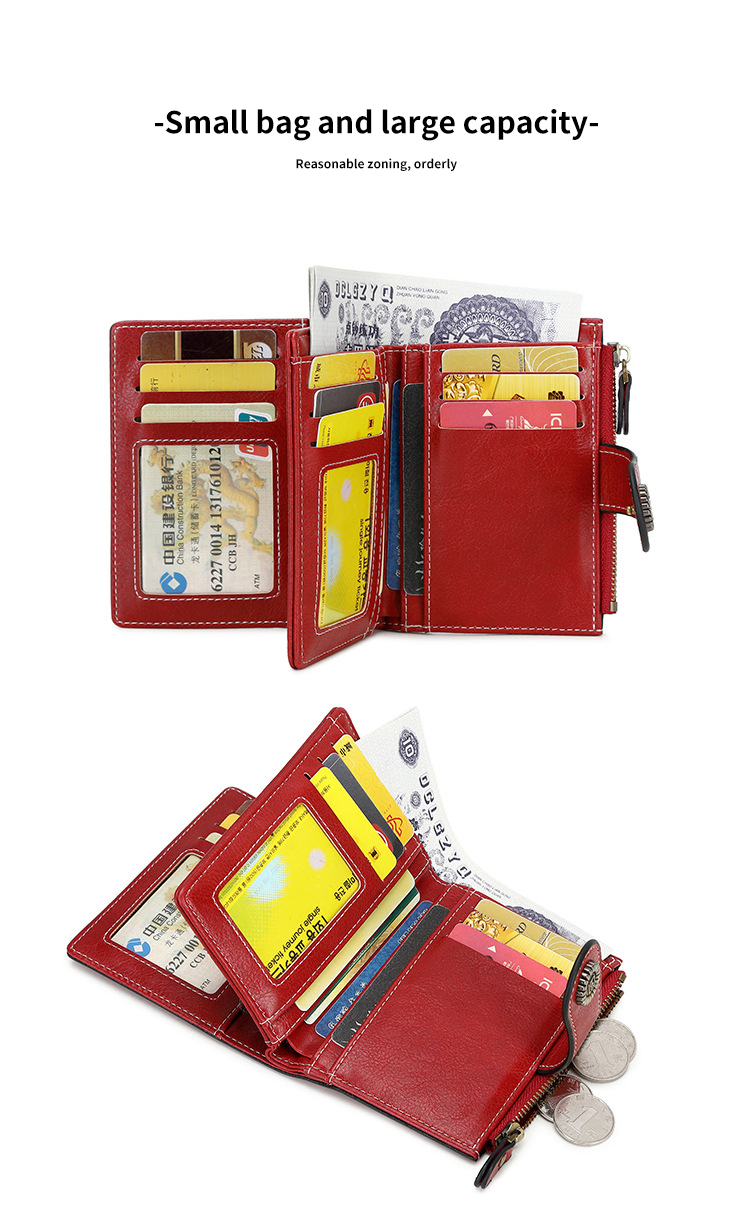 RFID Blocking Women's Leather Wallet with Small Bifold Design and Custom Logo Option