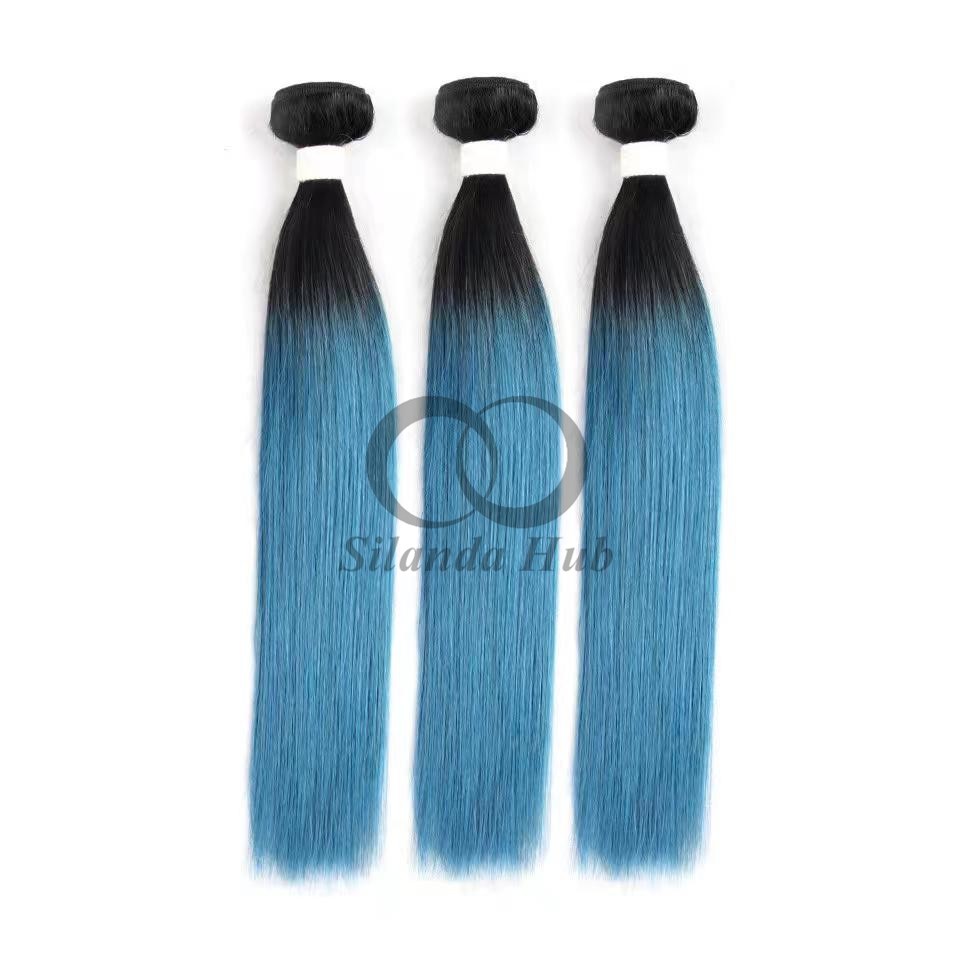 #T1B/Blue Straight Remy Human Hair Bundles Sew In Weave Bundles Brazilian Bundle Deals