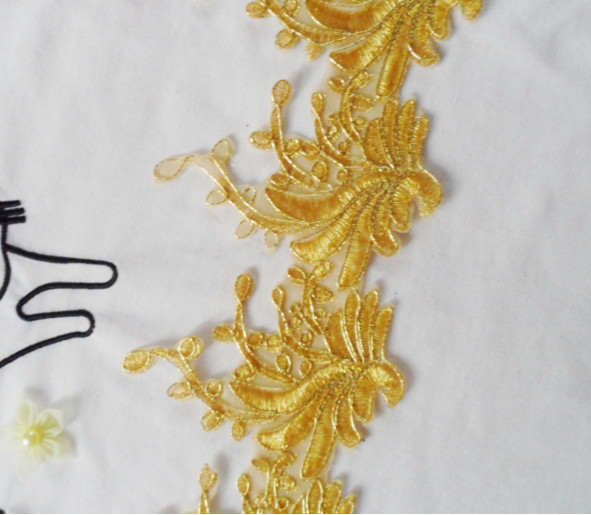 Gold Wire Embrodery Lace Edge with Cord Embroidery Sliver Lace Trim