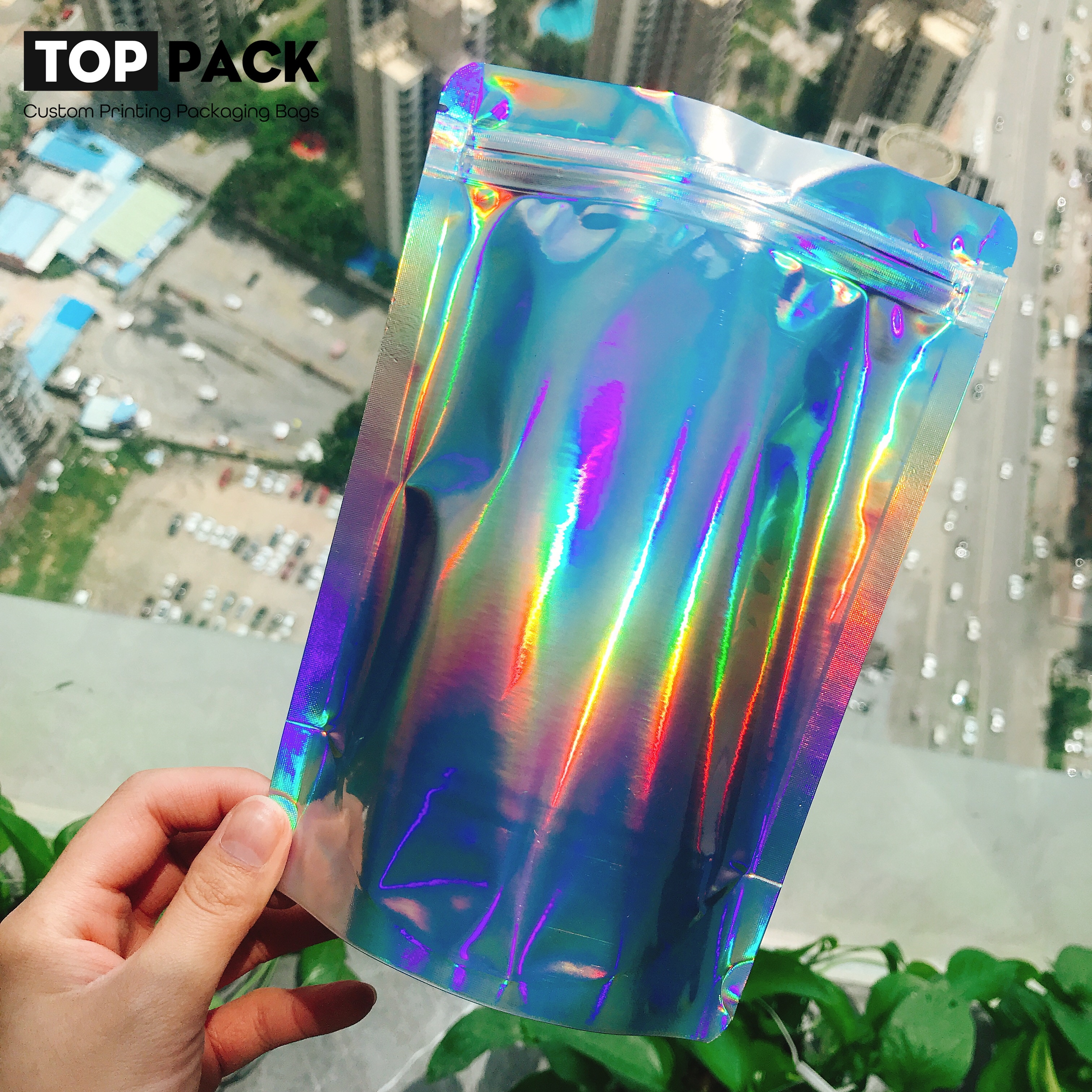 Resealable Aluminum Foil Custom Mylar Bag Holographic Stand Up Pouch