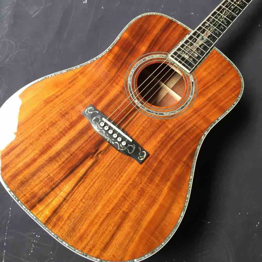 Real Abalone Inlays Ebony Fingerboard 41" Koa Wood Classic Acoustic Guitar