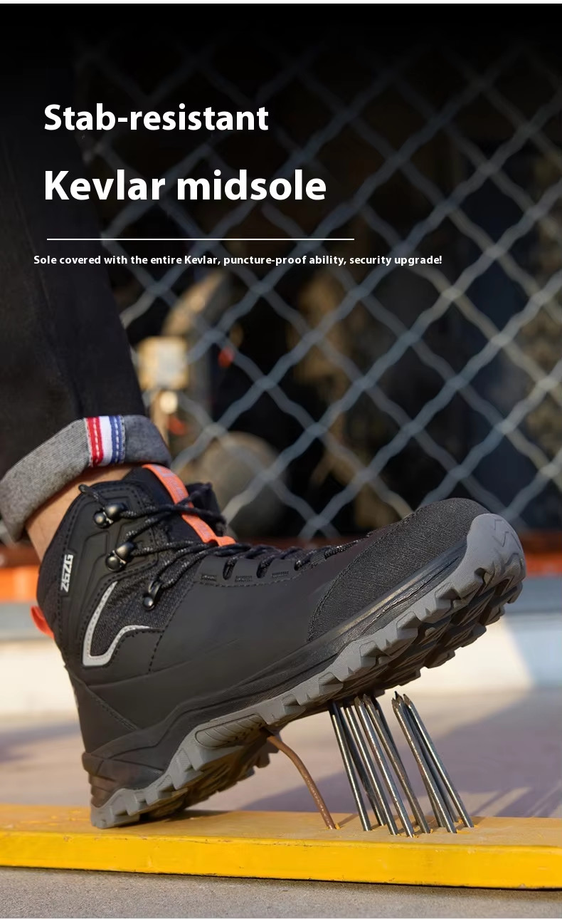 Brown / Green / Black OEM Security Work Boots Microfiber Leather Steel Toe Kevlar Midsole Work Shoes Rubber Sole