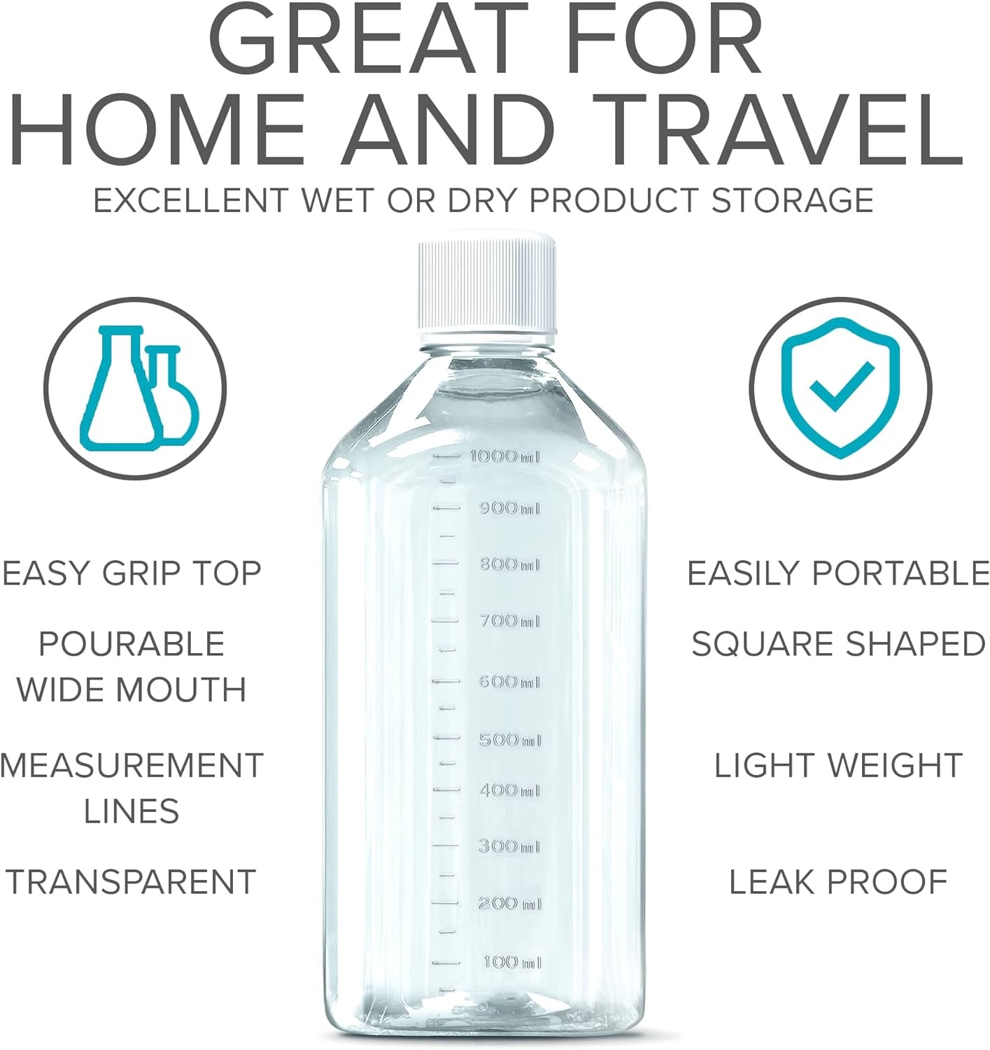 Scientific 125 Ml Plastic Reagent Bottle 6-Pack Laboratory Chemical Storage - Clear Graduated Square Polycarbonate