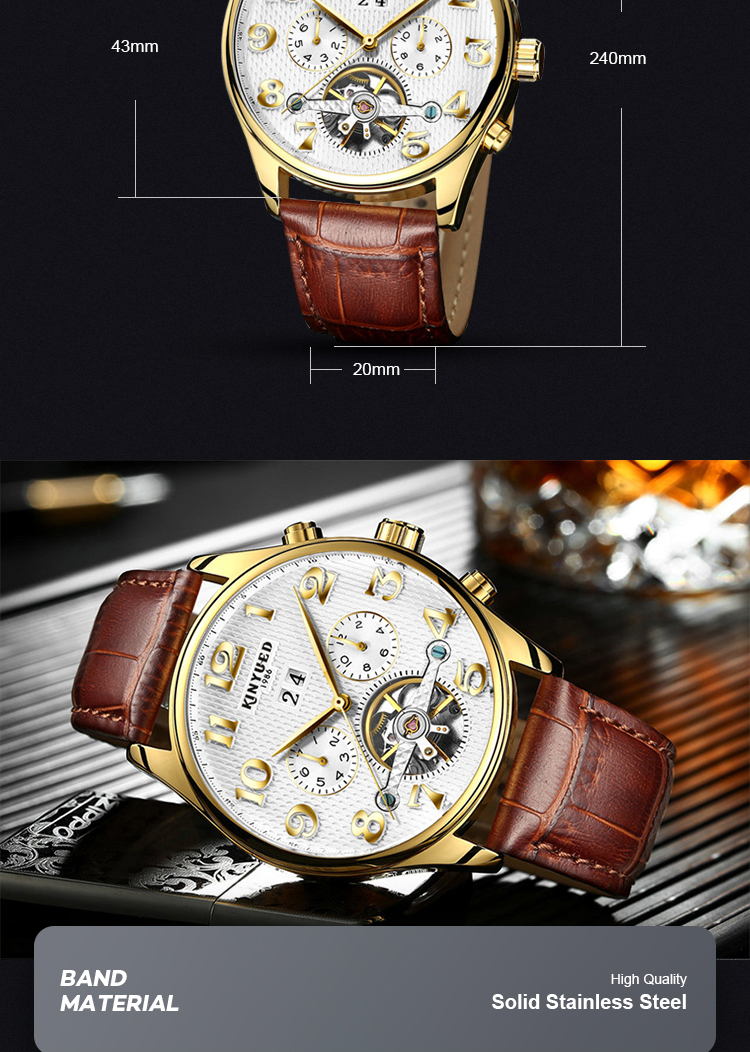KINYUED New Wrist Sport Watch Waterproof Tourbillon Skeleton Watch Watches Men Luxury Brand Automatic Top