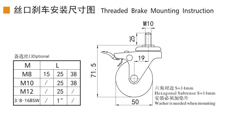 30kg Threaded TPE Mini Caster Wheels 50mm 2 Swivel Casters