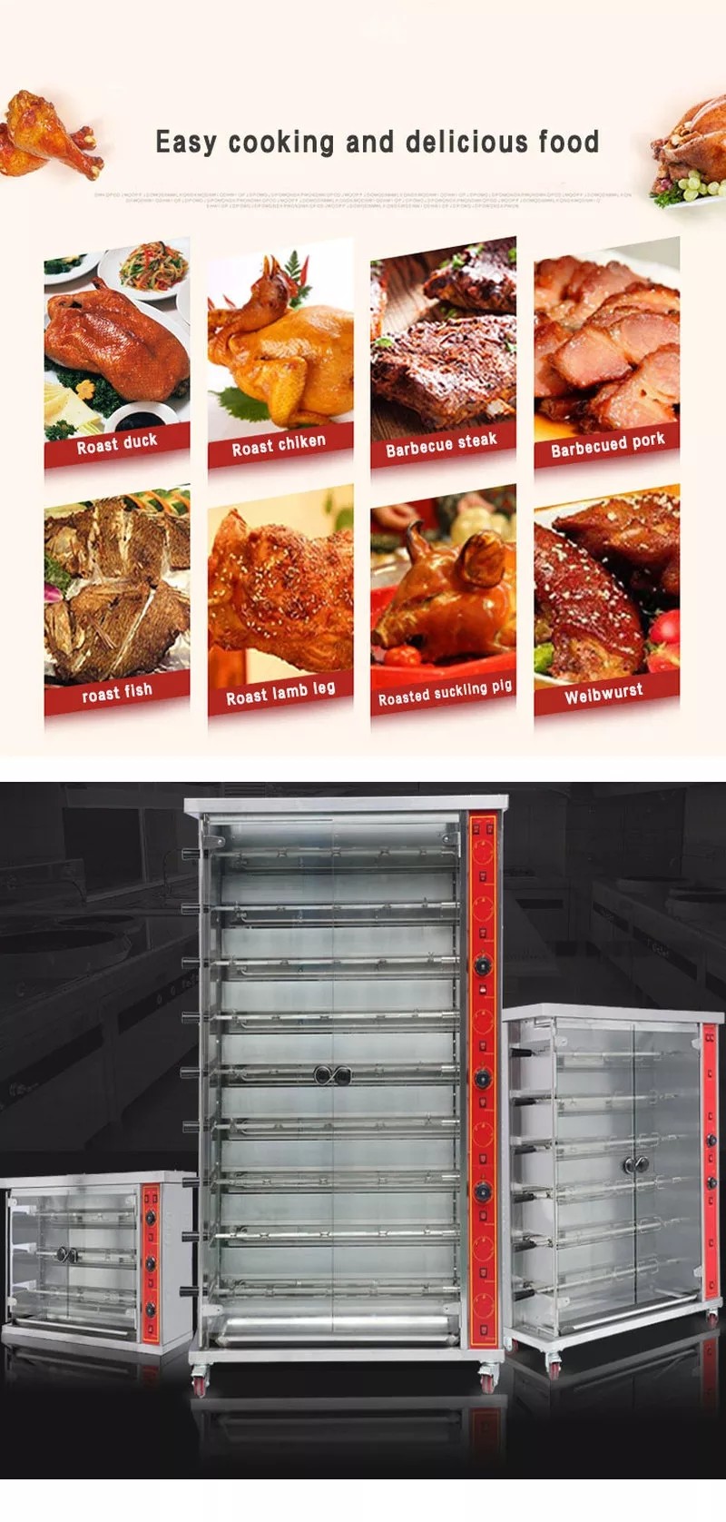 SS201 Electric Chicken Rotisserie Oven 6 Rods Roasted Chicken Maker