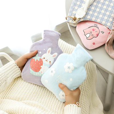 Hot Water Pouch Warm Flannel Flocking Hand Warmer Filled Mini Explosion-proof Portable Hot Water Bag Outdoor