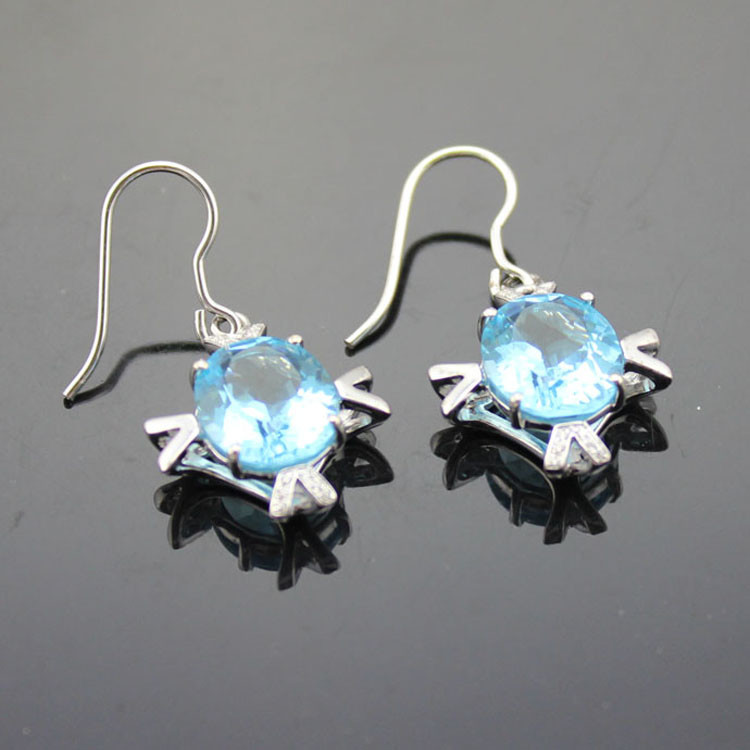 Women Jewelry Sterling 925 Silver Citrine Cubic Zirconia Dangle Earrings (E07)