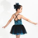 Spandex Sequin Kids Dance Clothes Black Polka Dot Over Turquoise Tulle Dress