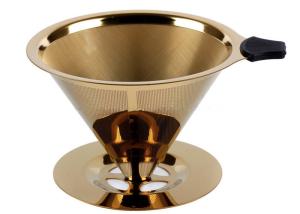 Quality Standard Stainless Steel Cone Coffee Filter Titanium Coated Gold Pour Over Cone wholesale