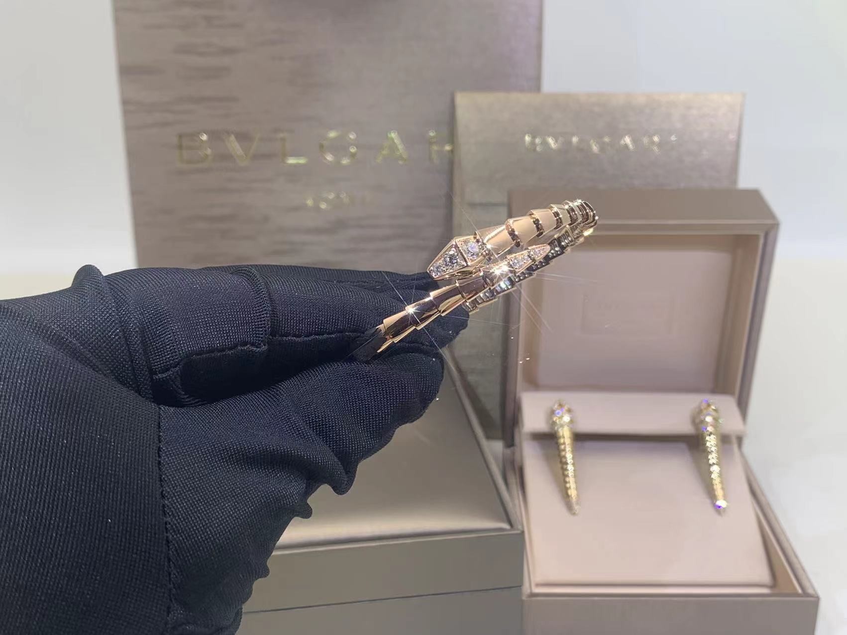 Serpenti Viper Double Layer Wrap Bangle Bracelet In18 Kt Rose Gold Set With Demi-Pavé Diamonds