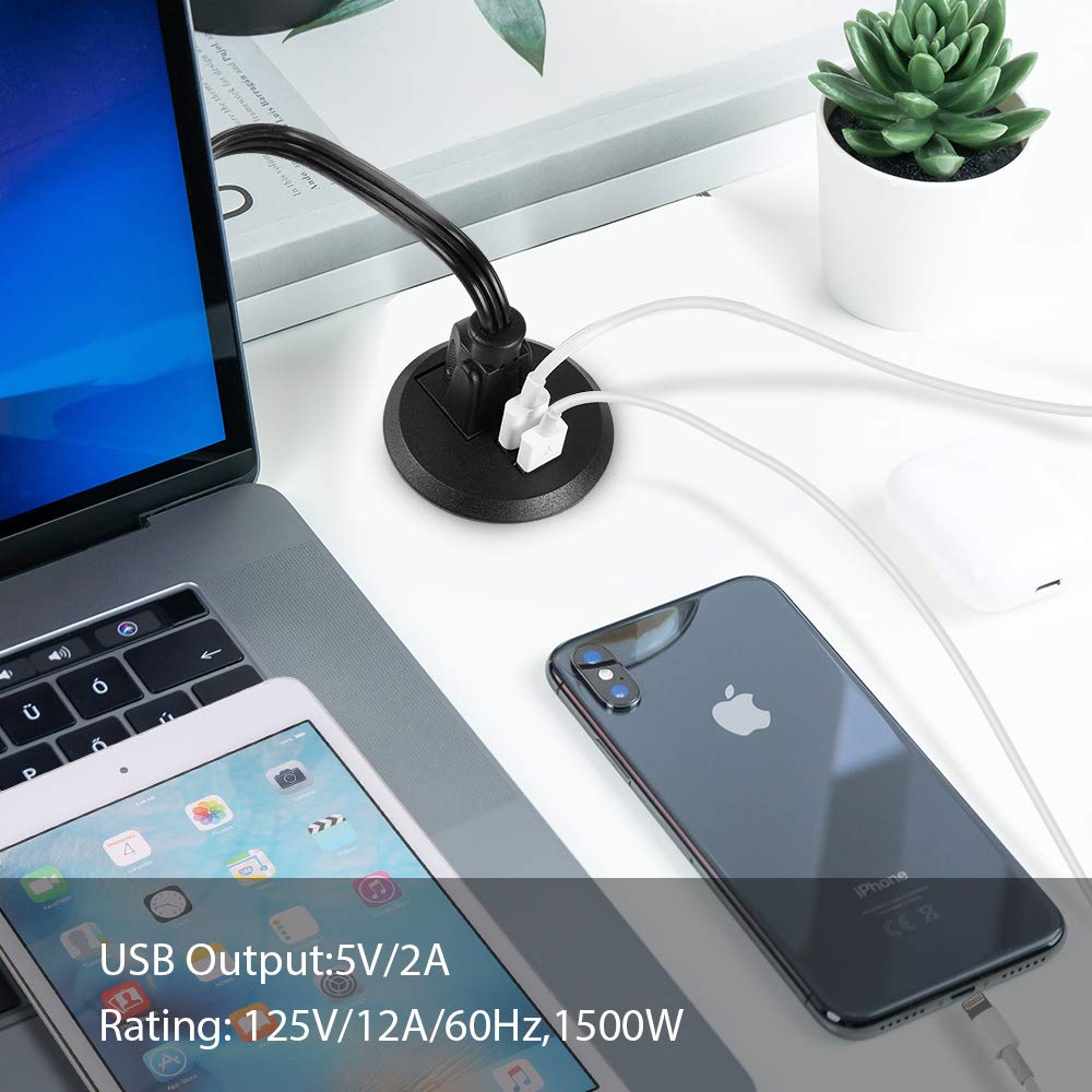 Desk Round Plug Outlet Power Grommet Socket 6.5ft Extension Cord