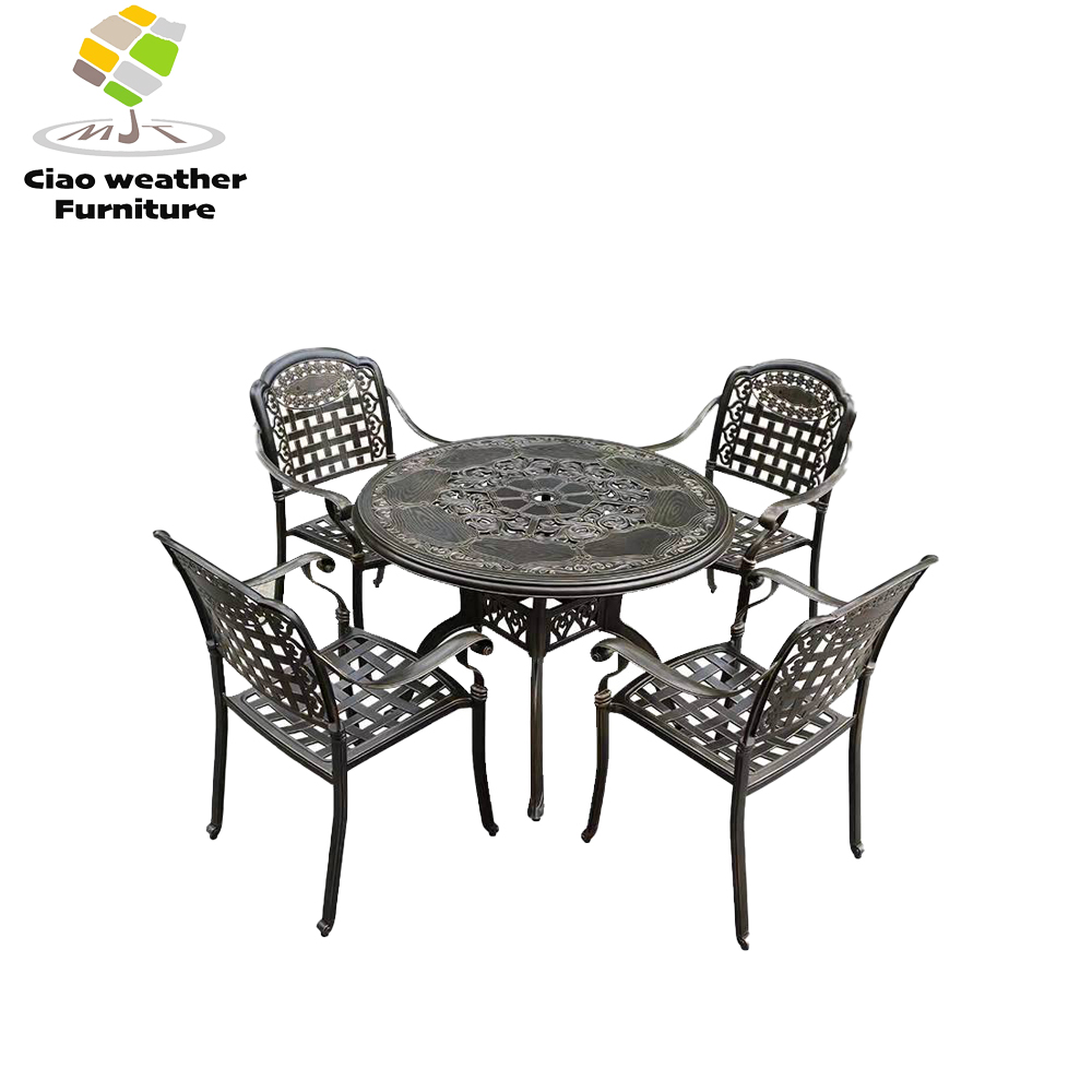 Die Casting Aluminum Luxury Patio Bistro Garden Balcony Furniture BBQ Waterproof Dining Table And Chair For Mail Packing