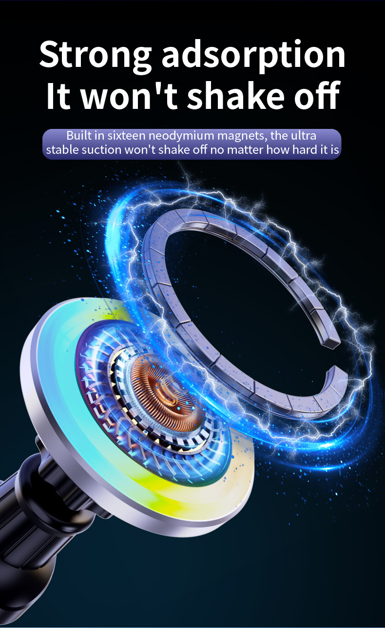 Magnetic Wireless Car Charger with 15W Max Output and 110-205KHz Charging Frequency