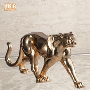 Quality Animal Decor Resin Leopard Statue Polyresin Animal Figurines Fiberglass Gold Leaf Finish wholesale