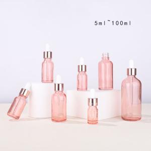 Quality Round Glass Cosmetic Containers Pink Dropper Bottle 10ml To 100ml wholesale