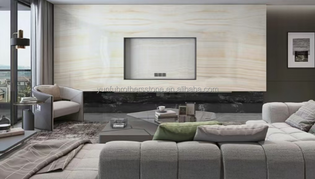 Modern Design Hotel Bathroom Wall Panel with Backlit Natural Stone White Onyx Marble