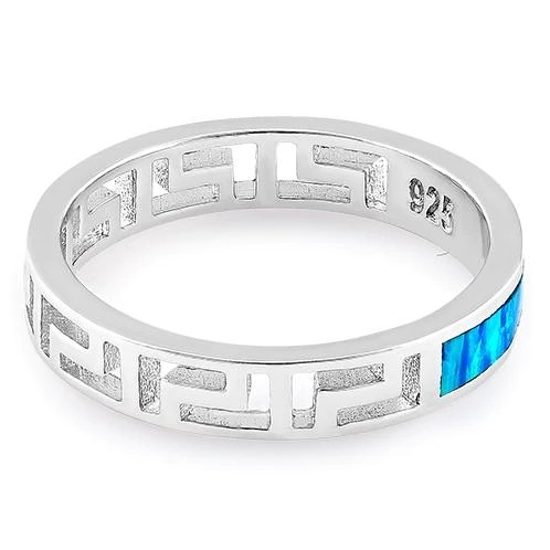 Blue Sapphire Engagement Greek genuine Pattern Lab Blue Opal Engagement Ring For Women