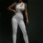 Skinny Hollow Out Women Bodycon Jumpsuit , Casual White One Shoulder Jumpsuit