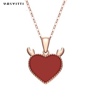 Quality 3gram 15.7in Sterling Silver Heart Pendant Necklace Trendy Deer Antler Heart Necklace wholesale