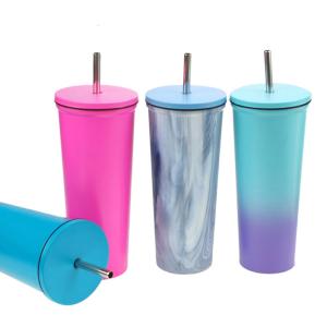 Quality Reusable 700ml Wide Mouth Custom Logo Stainless Steel Tumblers Stainless Steel Personalised Travel Mug With Straw Double Wall Vacuum Construction wholesale