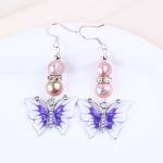 9MM Purple Baroque Fresh Water Pearl Earrings With Butterfly Charm